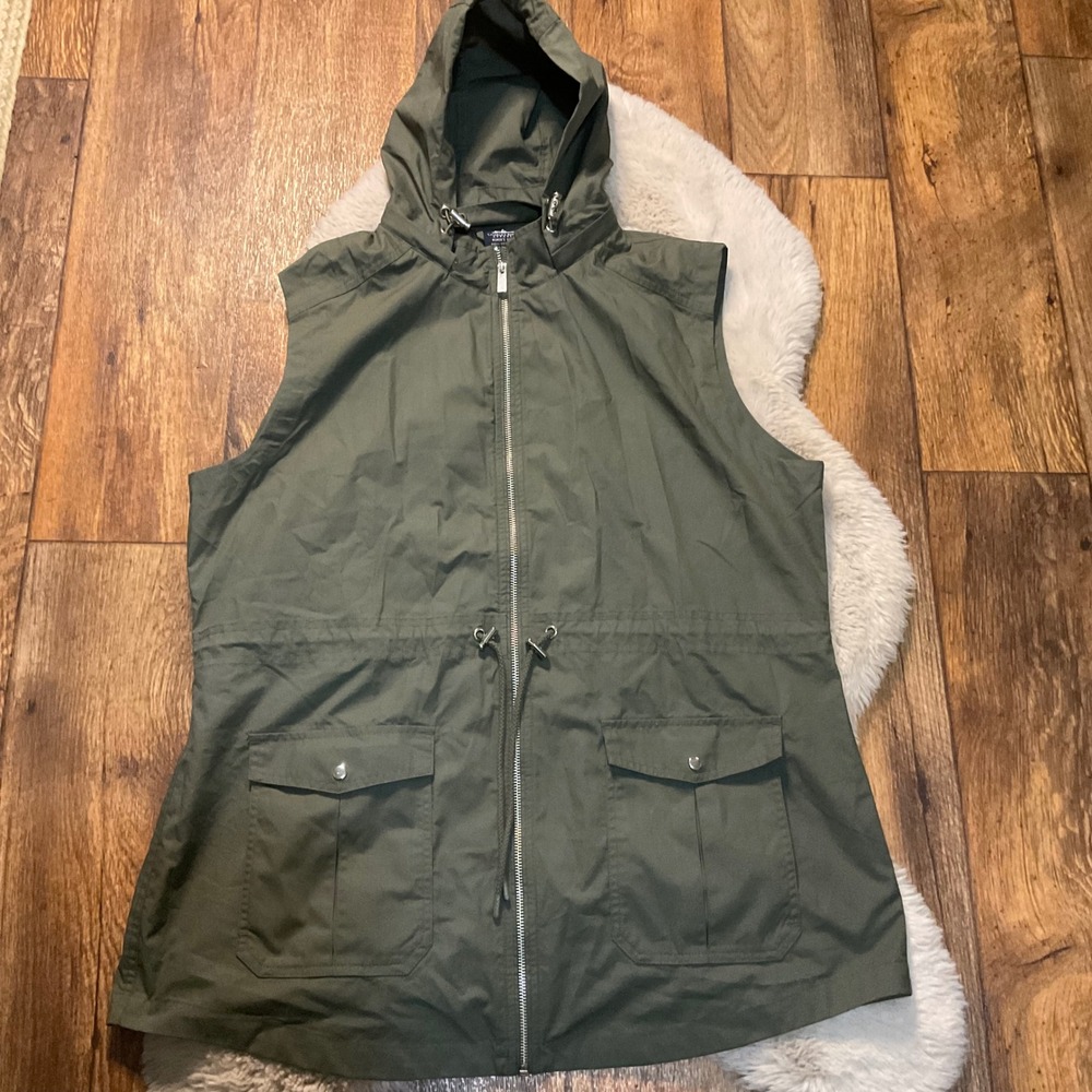 Charles River Apparel Bristol Vest Size XL Hooded Drawstring Waist Green Women's